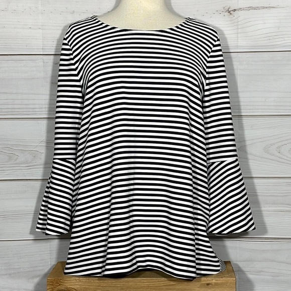Alfani Tops - Alfani Black & White Mixed Stripe Knit Top Bell Sleeves